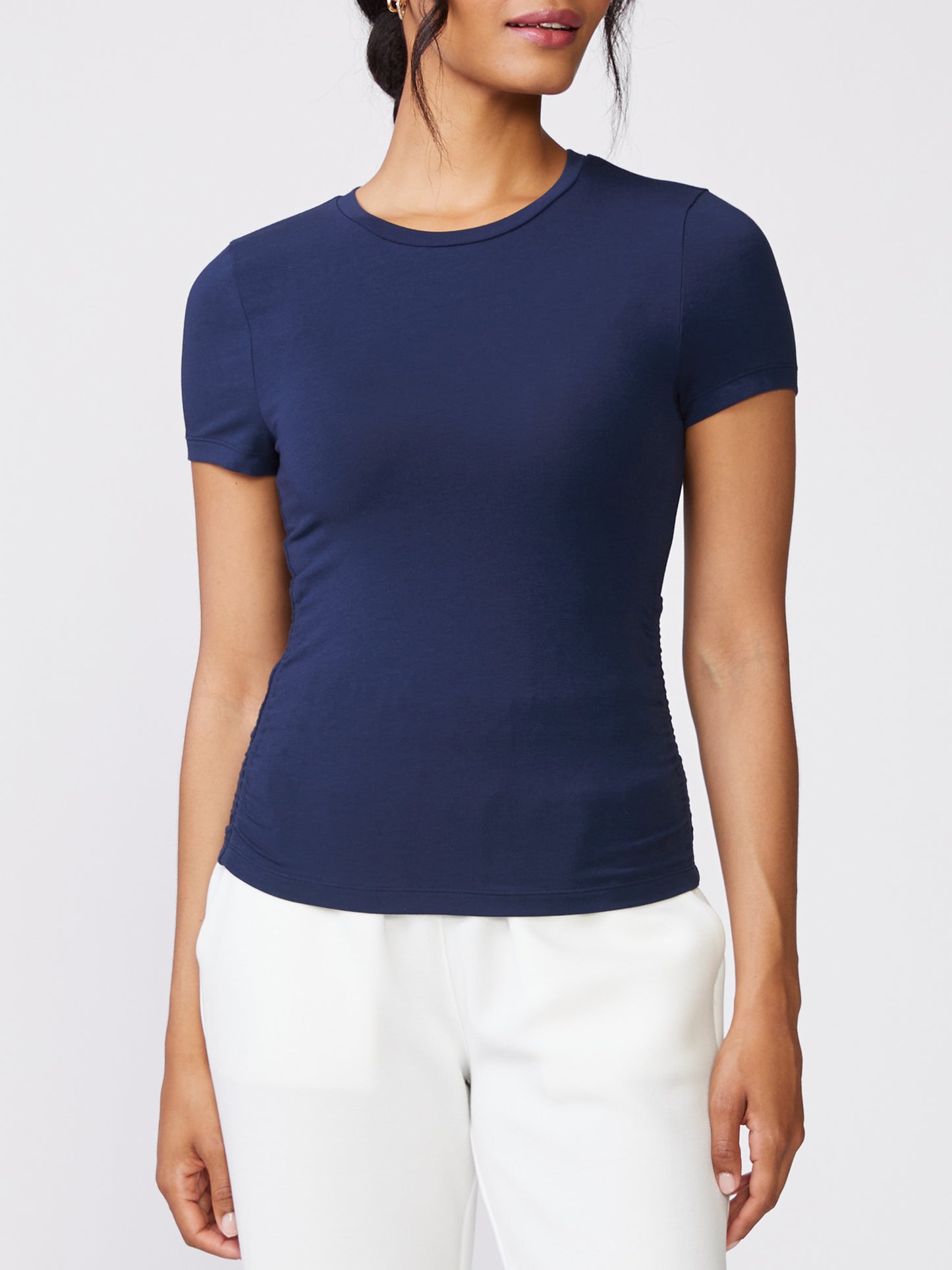SS Shirred Rib Tee - Mood Indigo