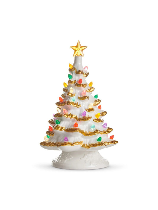 White & Gold Lighted Christmas Tree