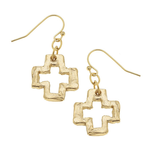 Gold Open Cross Earrings