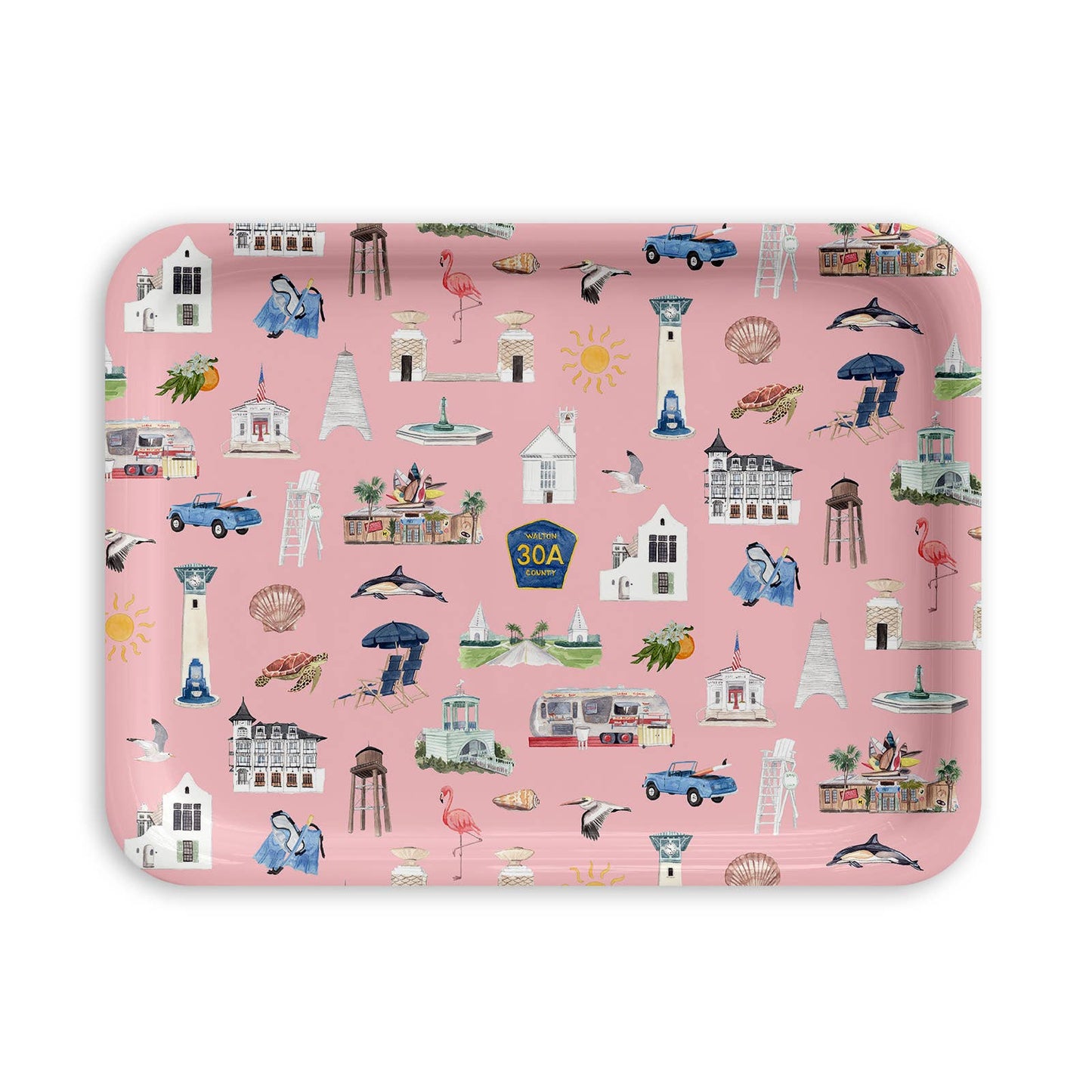 Coastal Décor – Whimsical 30A Pink Serving Tray - 3 Sizes