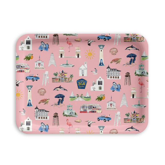 Coastal Décor – Whimsical 30A Pink Serving Tray - 3 Sizes
