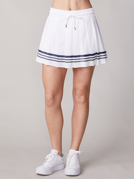 Pleat Stripe Skort - White