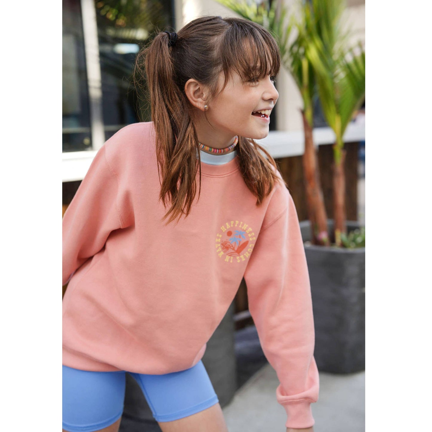 Kids Sun & Waves Crewneck Sweatshirt-Rose-Girls, Boys