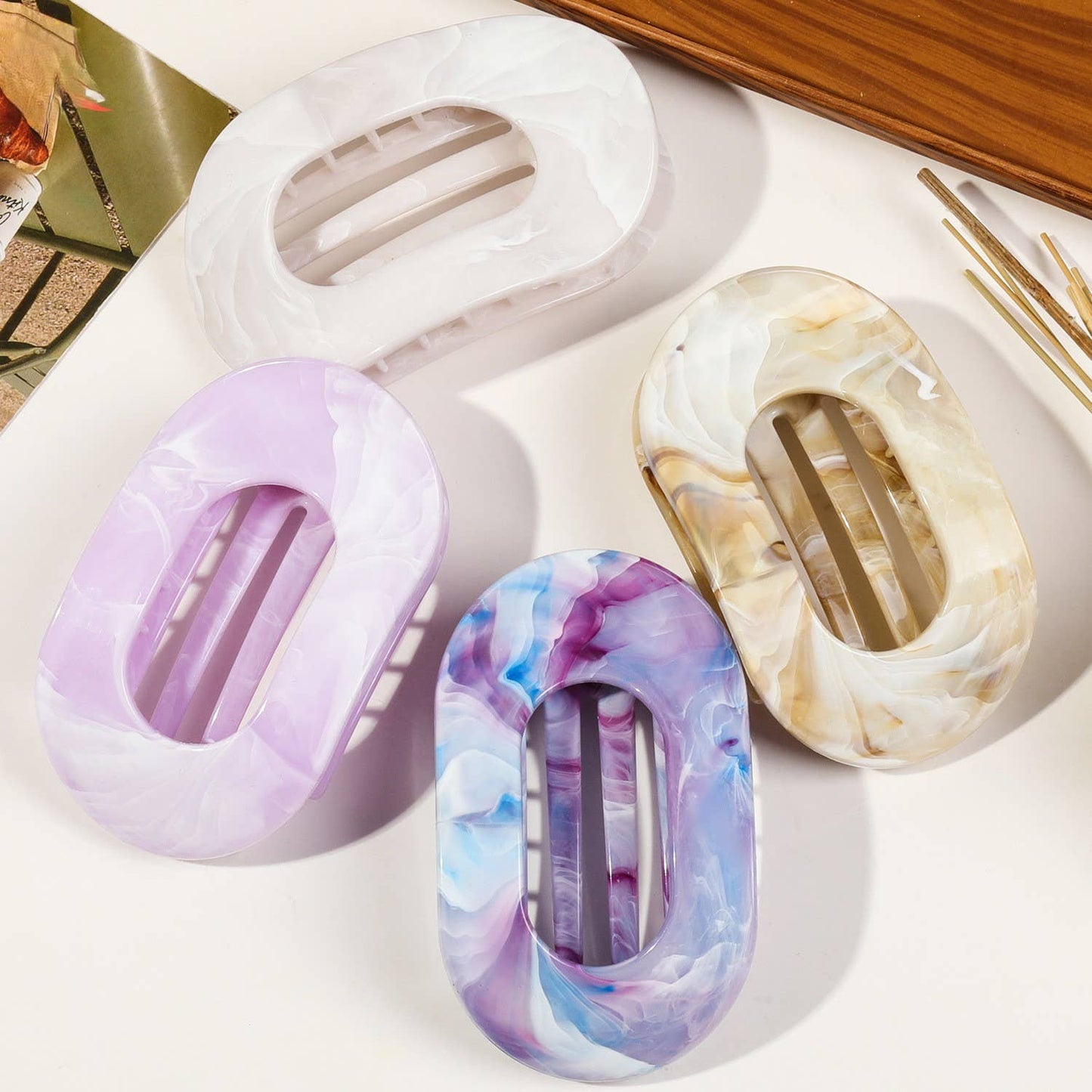 Women's Colorful Flat Round Flower Bow Hair Claw Clip