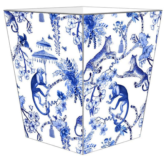 Chic Monkey Toile Blue Wastepaper Basket
