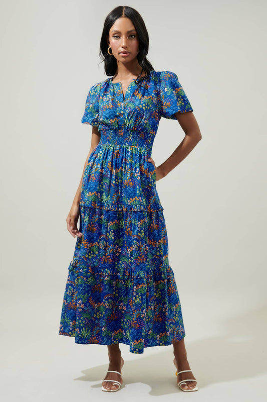 Ruya Floral Palmer Poplin Tiered Maxi Dress