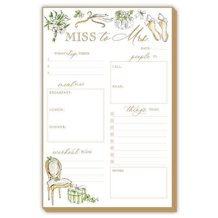 Handpainted Miss to Mrs. Bridal Luxe Large Notepad