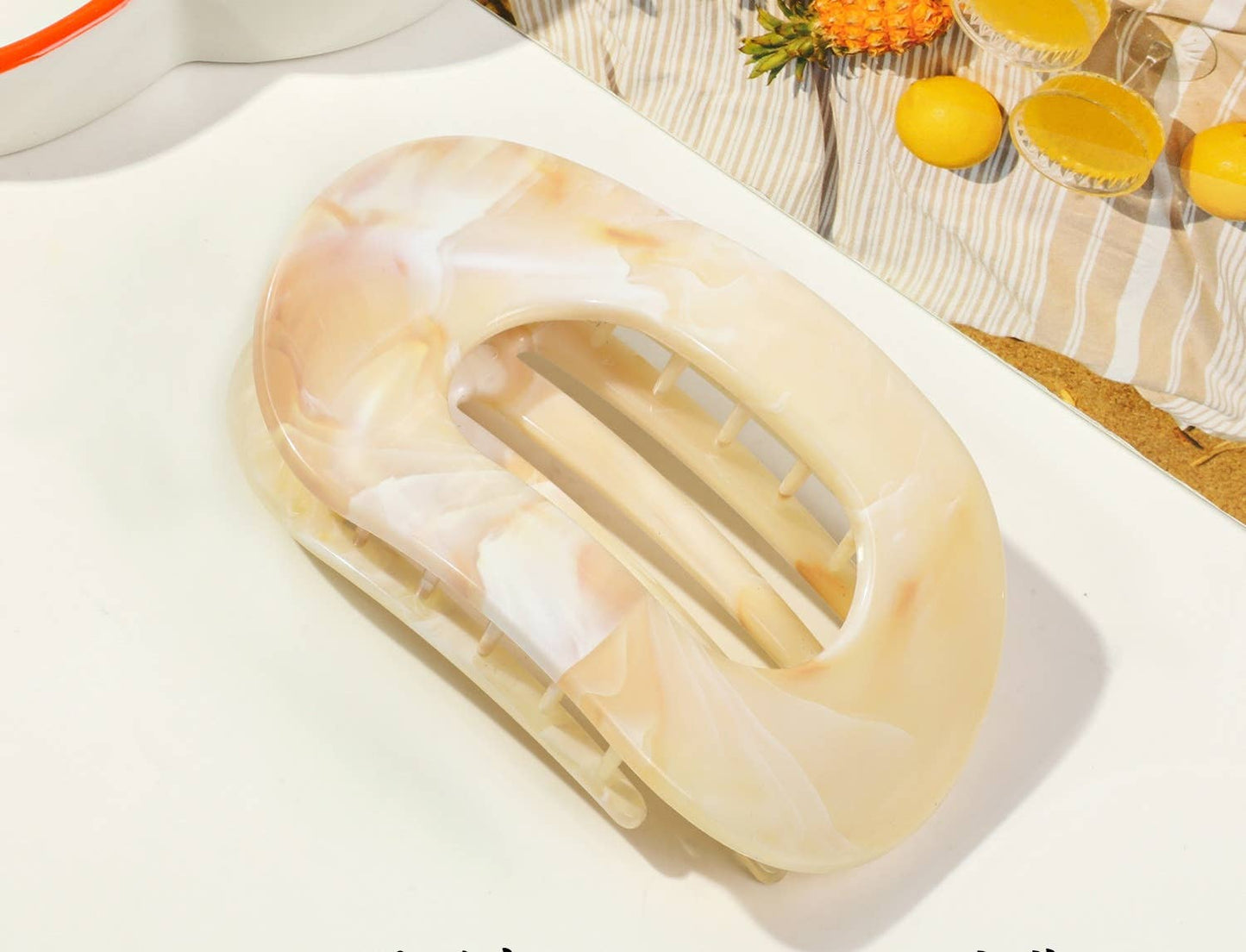 Women's Colorful Flat Round Flower Bow Hair Claw Clip