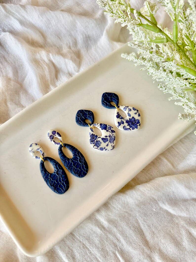 Elegant Daisy Earring, Daisy Earrings, Deep Navy Earrings