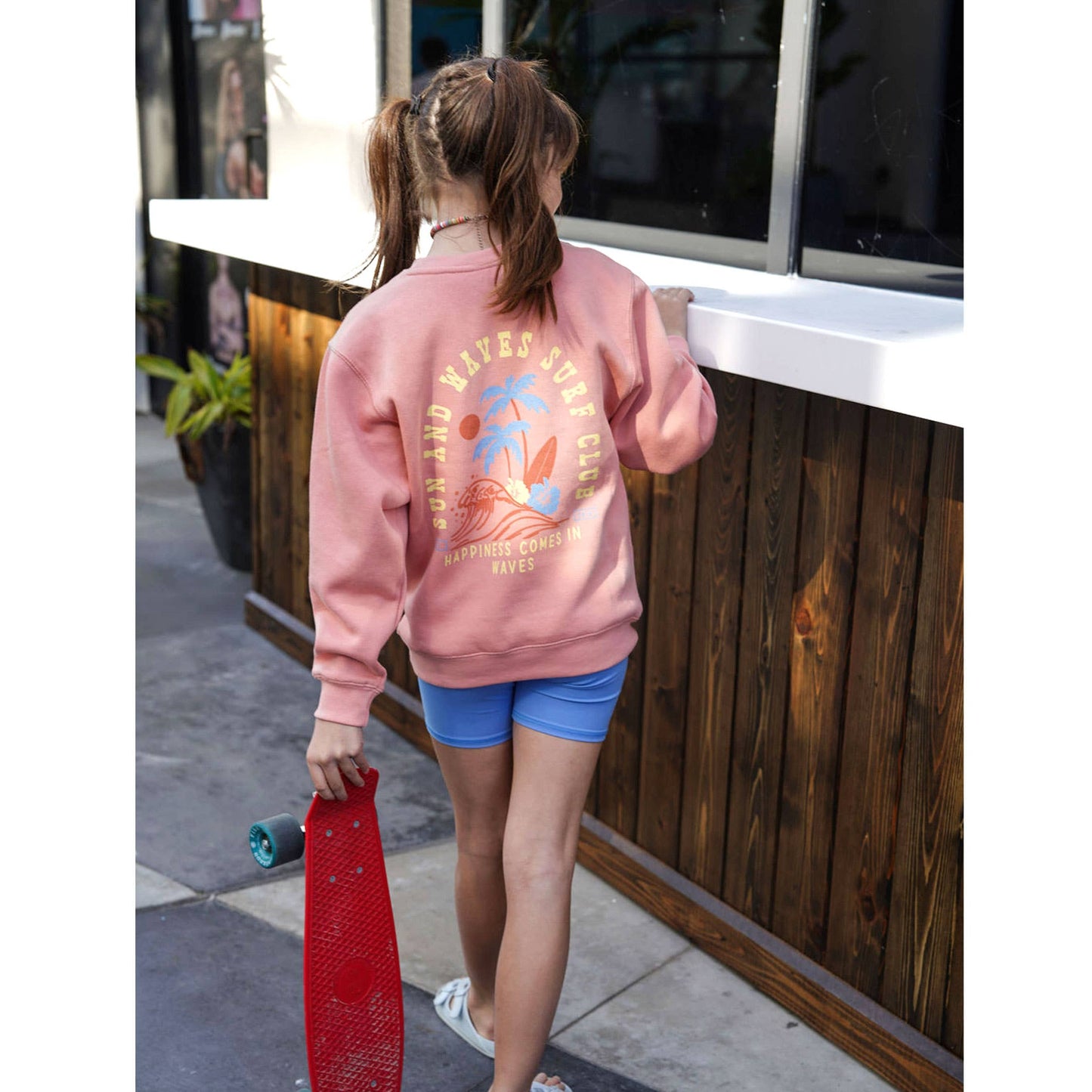 Kids Sun & Waves Crewneck Sweatshirt-Rose-Girls, Boys