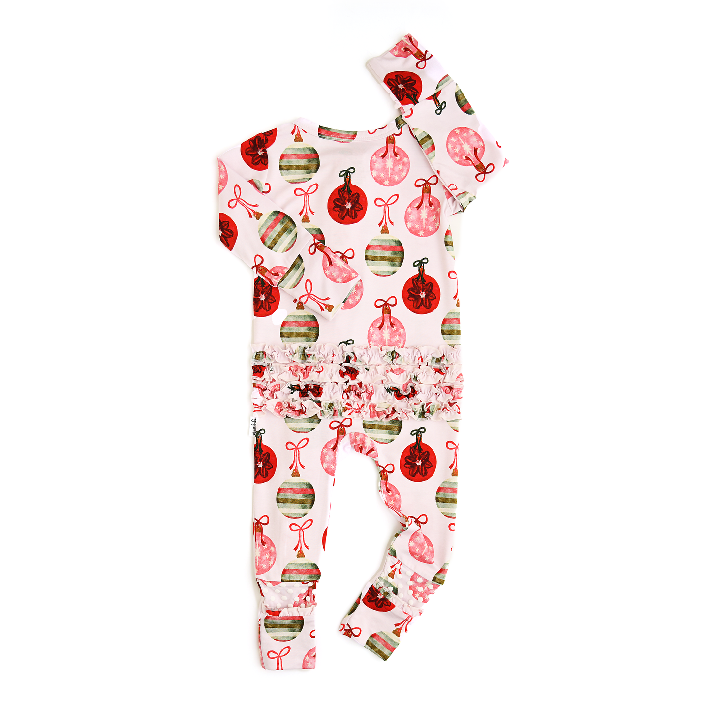 Kit Ornaments Ruffle Zip Christmas Ruffle  bamboo baby one piece outfit