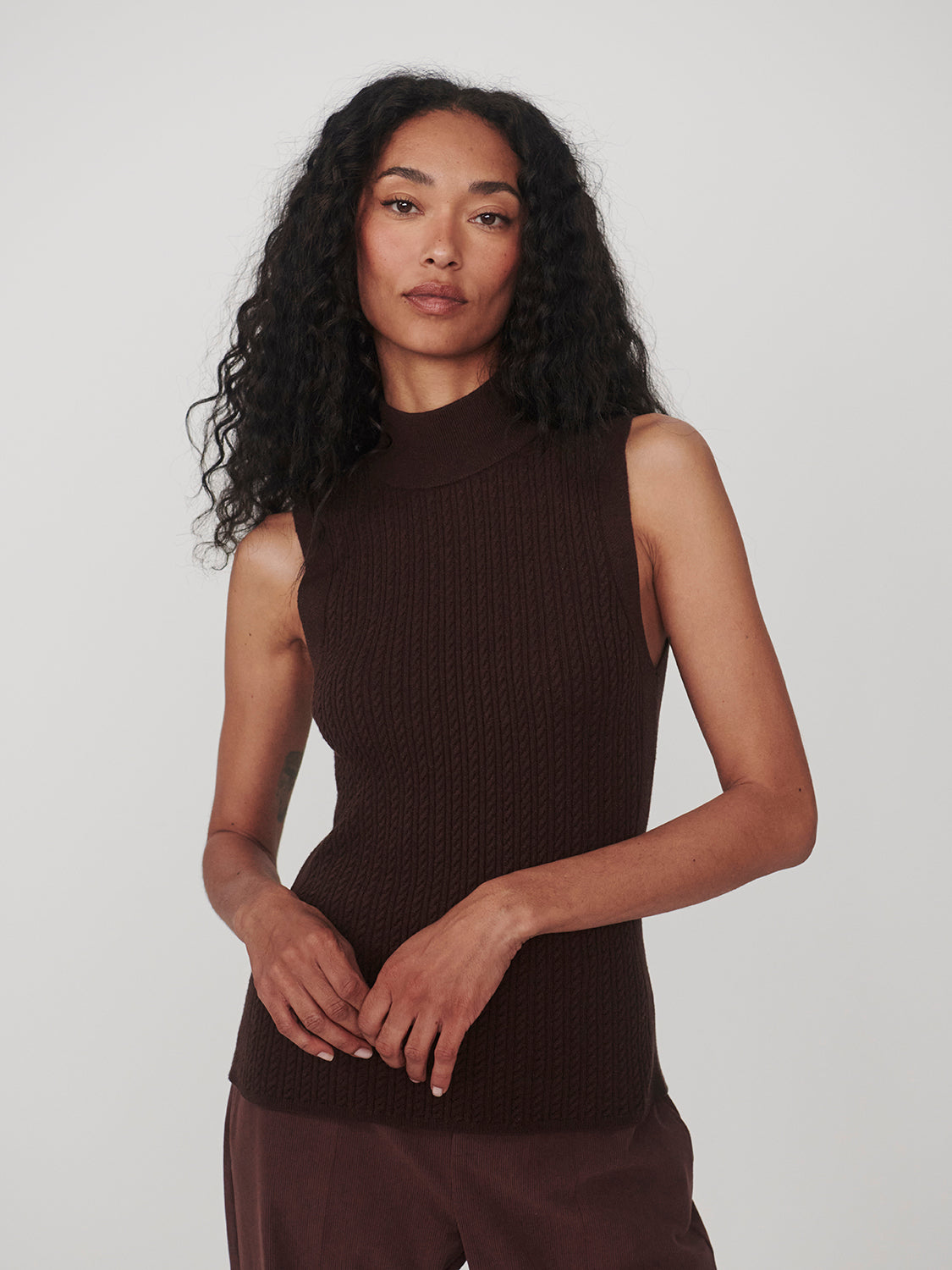Birdie Knit Tank - Coffee Bean