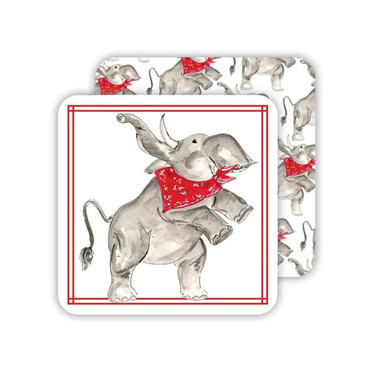 Handpainted Elephant with Red Bandana Square Coaster