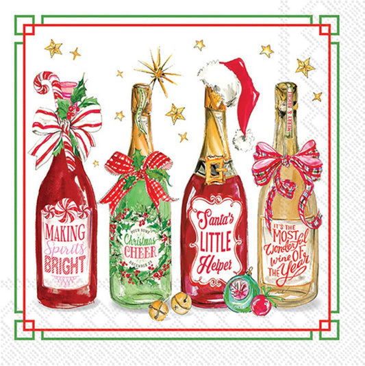 Paper Cocktail Napkins Pk/20 Christmas Bottles Christmas