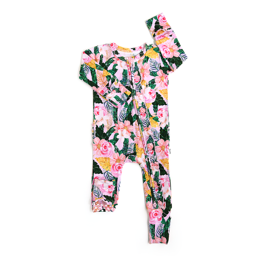 Luana RUFFLE ZIP Bamboo One Piece Floral Baby Outfit