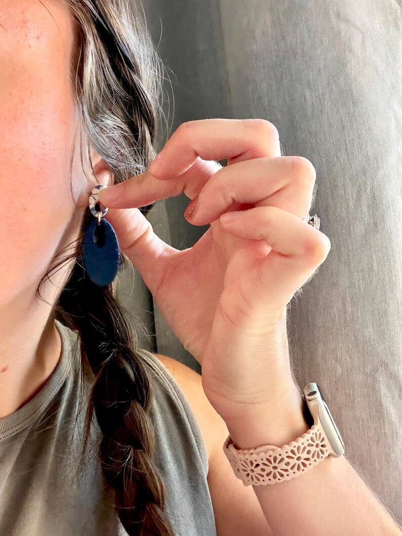 Elegant Daisy Earring, Daisy Earrings, Deep Navy Earrings