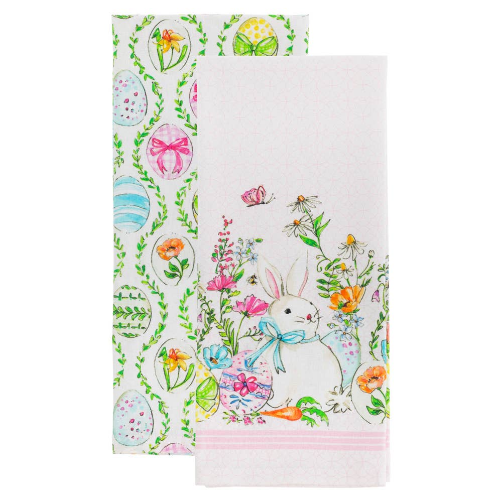 Easter Bunny Cotton Tea Towels Set of 2 Rosanne Beck