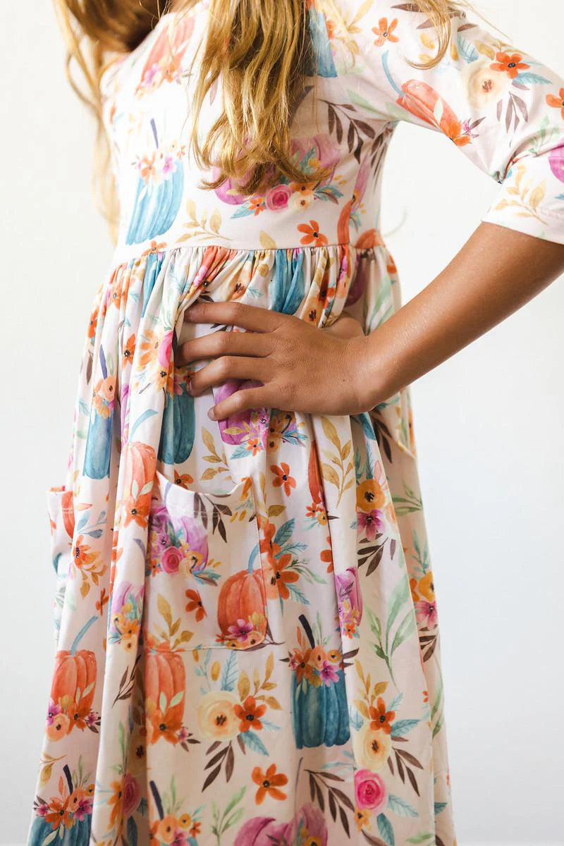 Harvest Blooms 3/4 Sleeve Twirl Dress