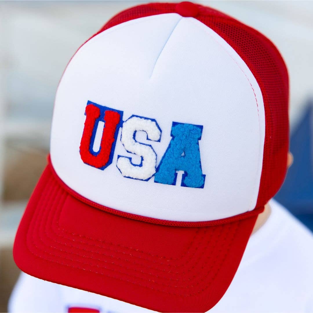 USA Patch Trucker Hat - Red/White - Kids 4th of July Hat