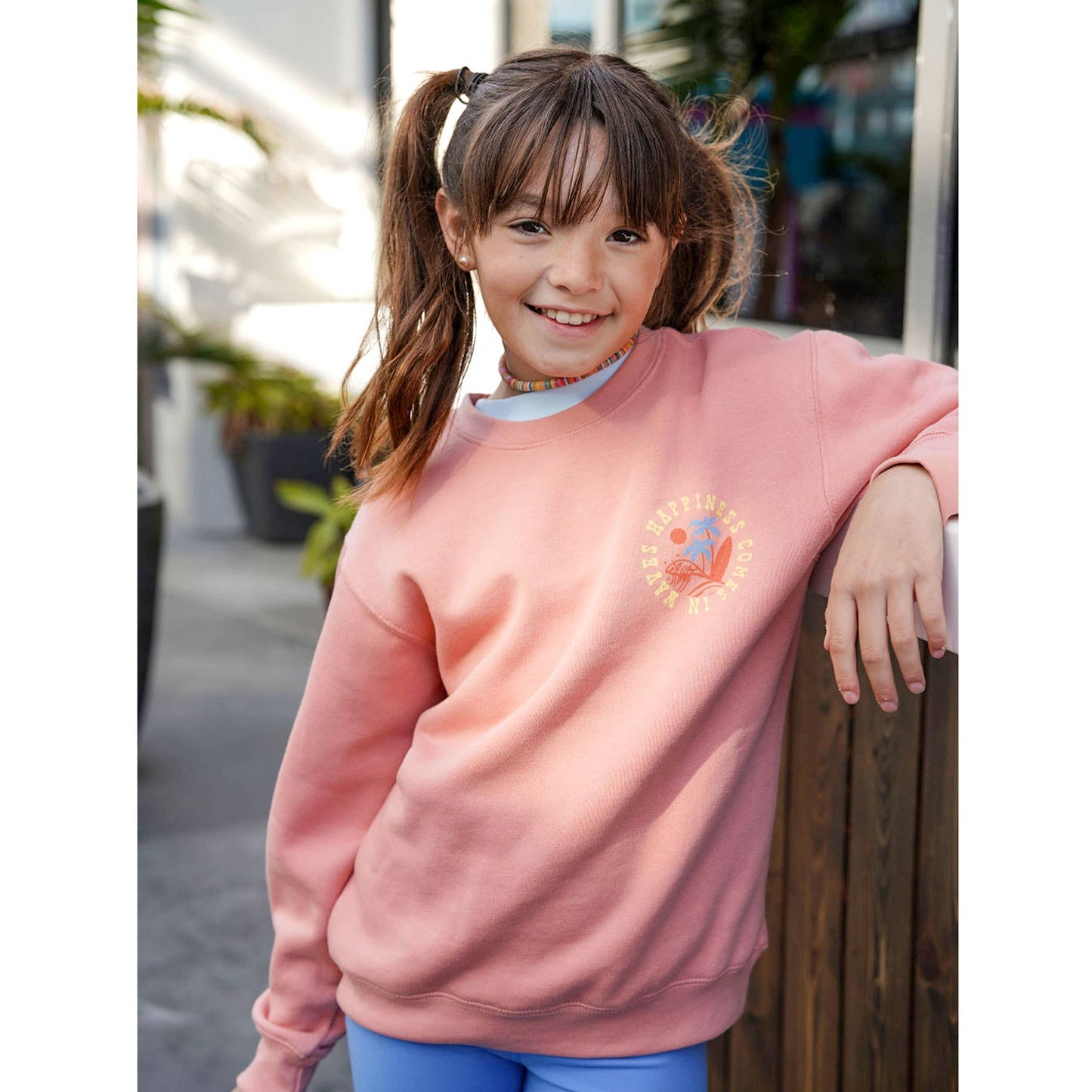 Kids Sun & Waves Crewneck Sweatshirt-Rose-Girls, Boys