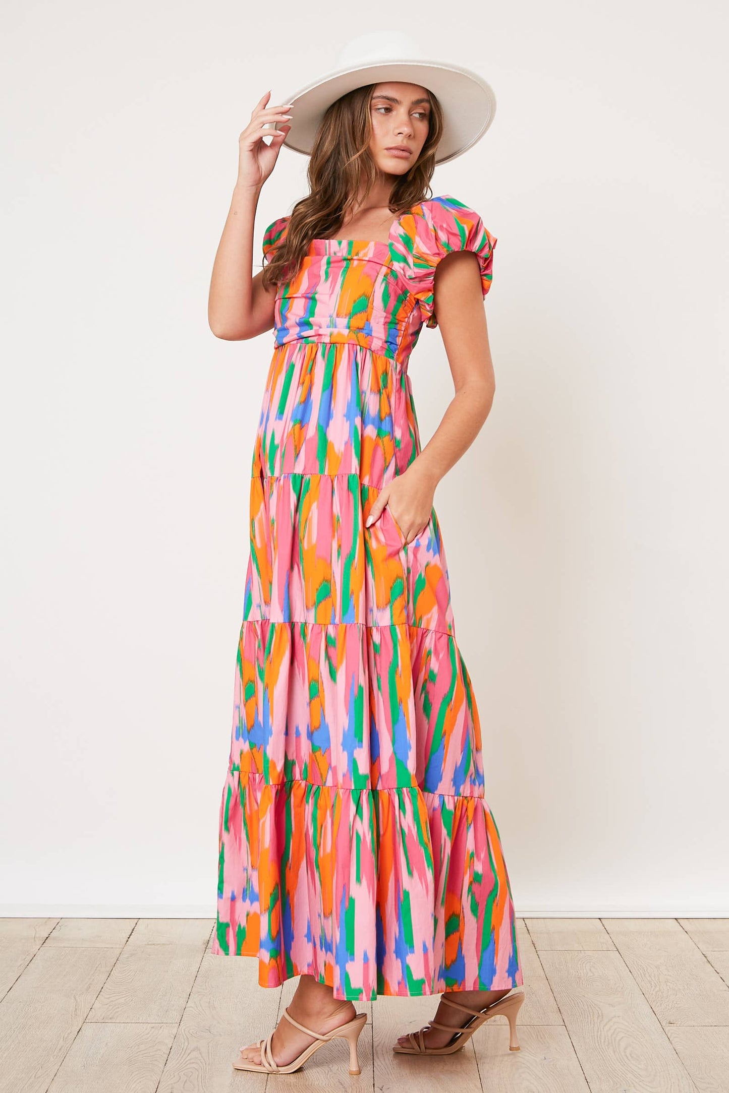 Brush Print Midi Dress