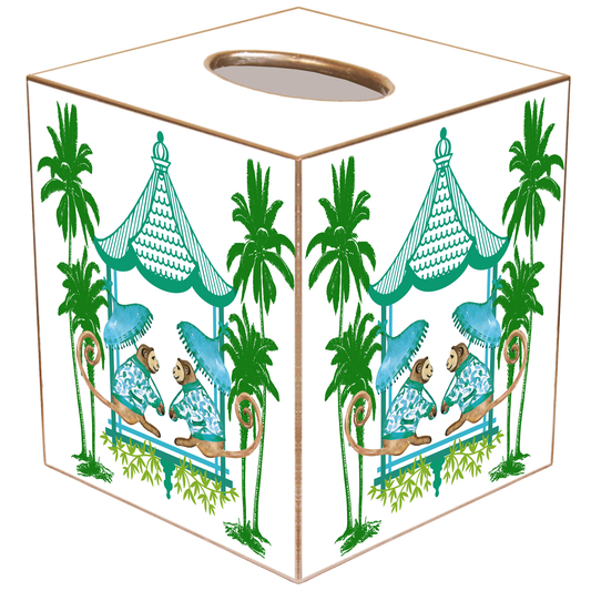 Aqua Green Monkey Chic Tissue Box