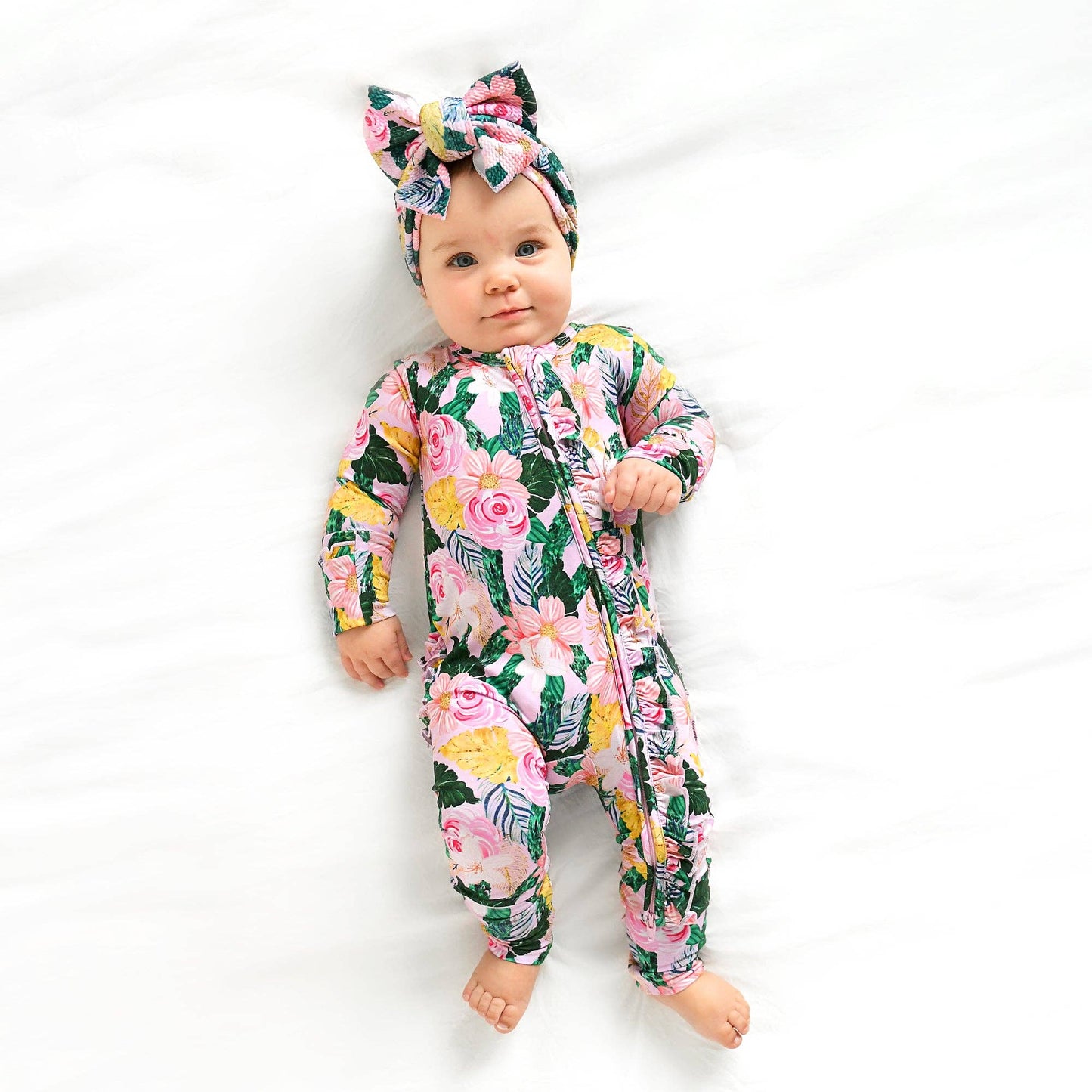 Luana RUFFLE ZIP Bamboo One Piece Floral Baby Outfit