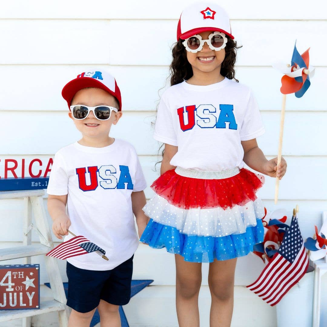 USA Patch Short Sleeve T-Shirt - Kids 4th of July Tee