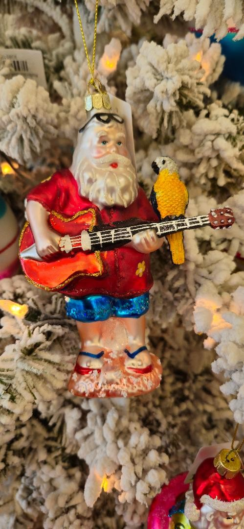 Beach Guitar Playing Santa Ornament