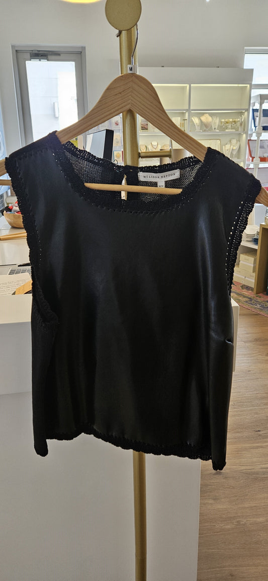 Cece Sleeveless Faux Leather with knitted back top