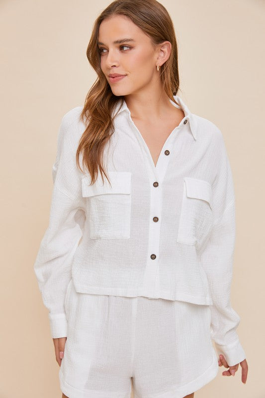 Pocket Button Shirt Top White