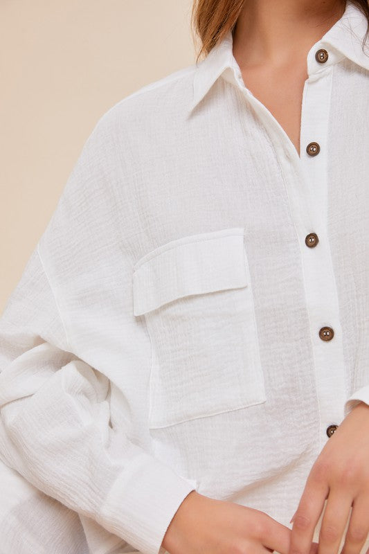 Pocket Button Shirt Top White