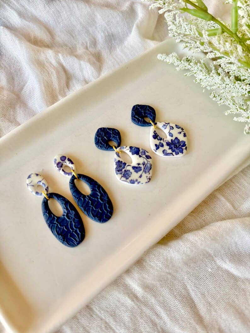 Elegant Daisy Earring, Daisy Earrings, Deep Navy Earrings