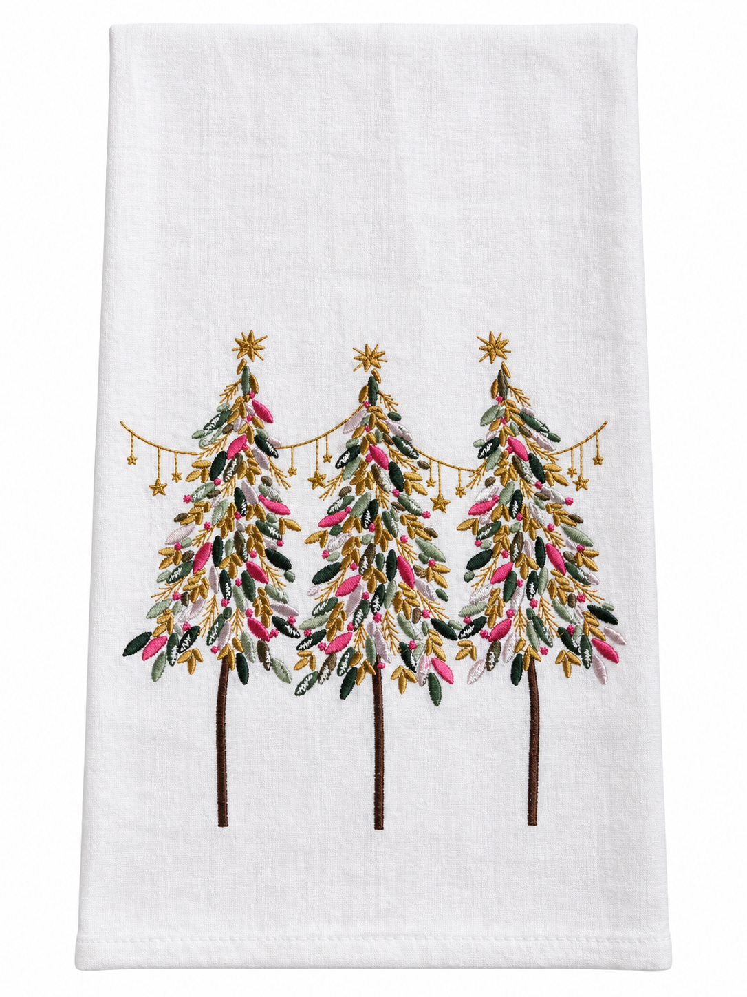 Festive Christmas Trees Embroidered Kitchen Towel
