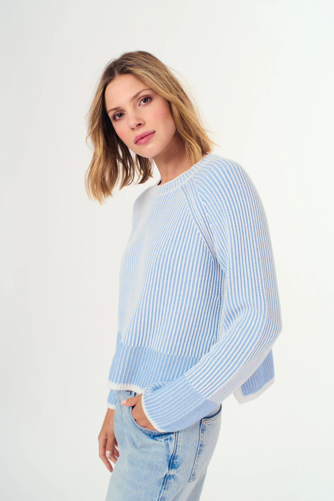 Sky Two-Tone Crew Sweater