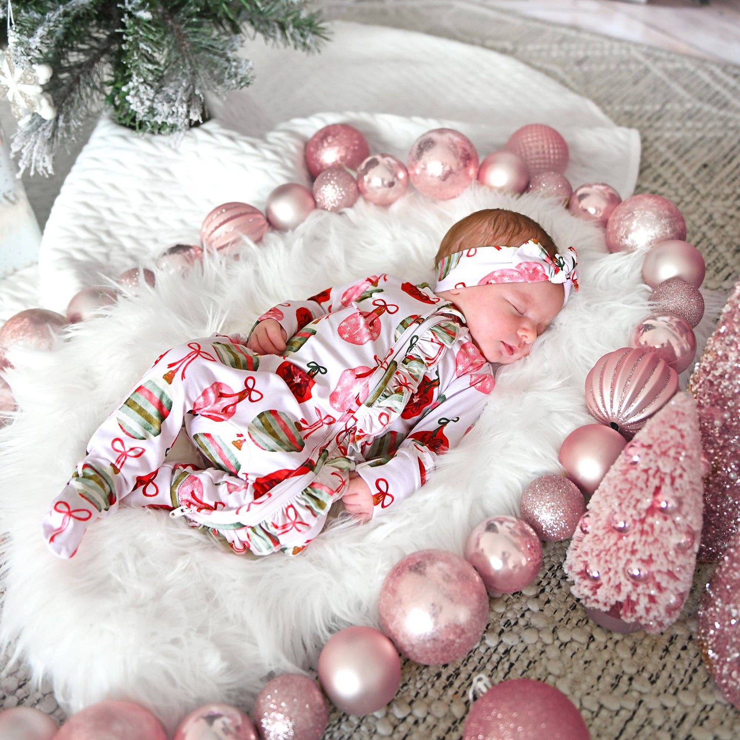 Kit Ornaments Ruffle Zip Christmas Ruffle  bamboo baby one piece outfit