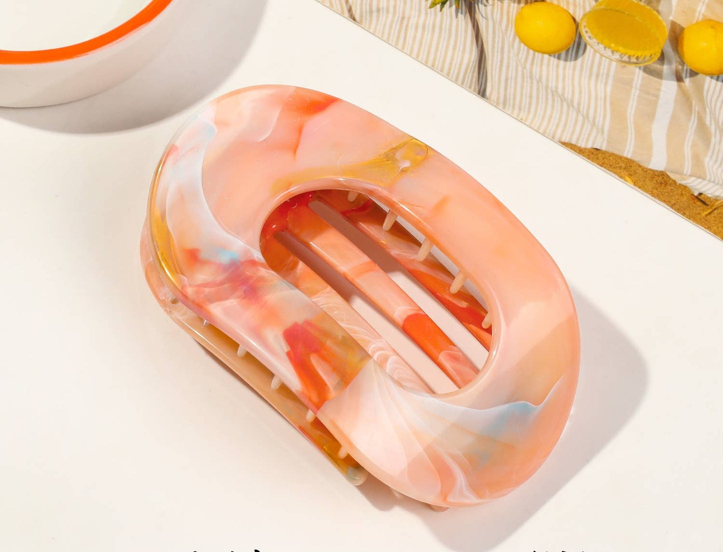 Women's Colorful Flat Round Flower Bow Hair Claw Clip