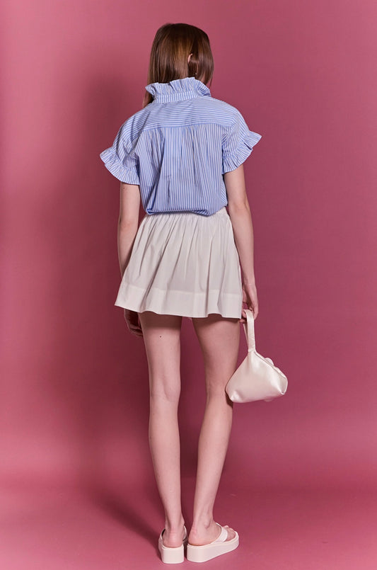 Powder Blue Striped Ruffle Top