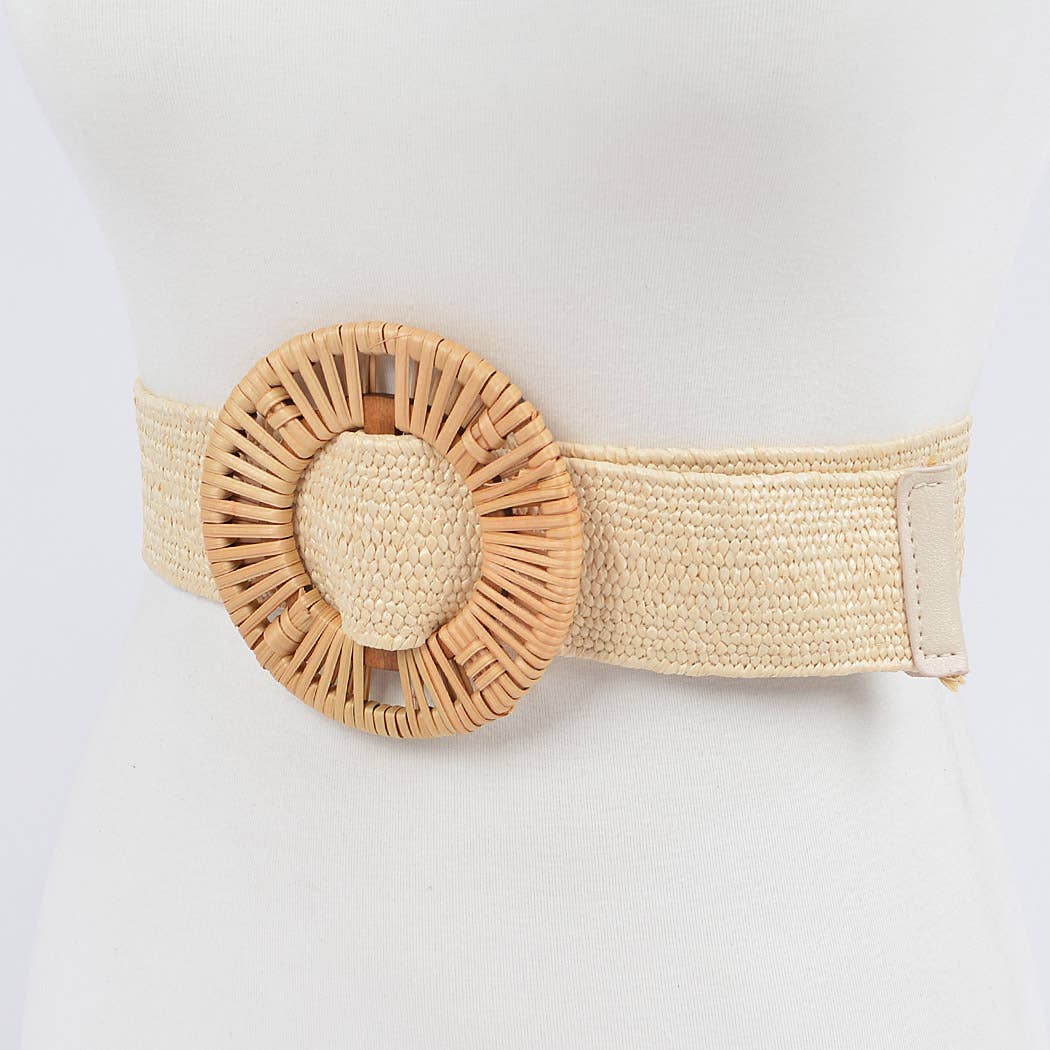 Handmade Bamboo Buckle Stretch Straw Belt