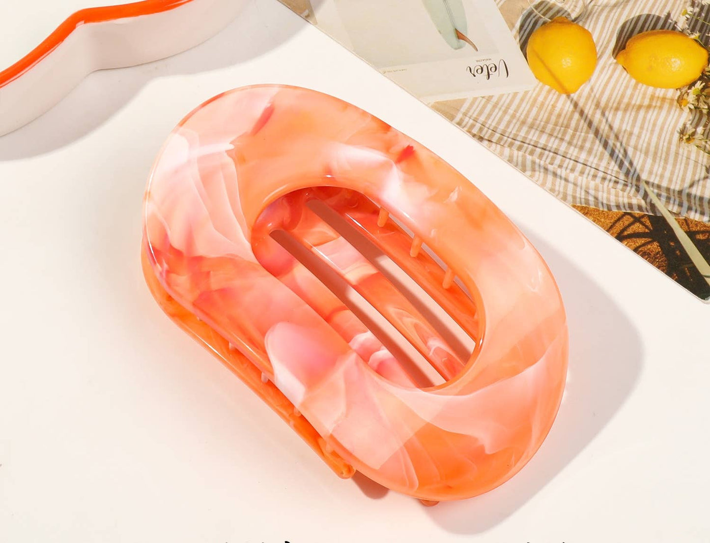 Women's Colorful Flat Round Flower Bow Hair Claw Clip