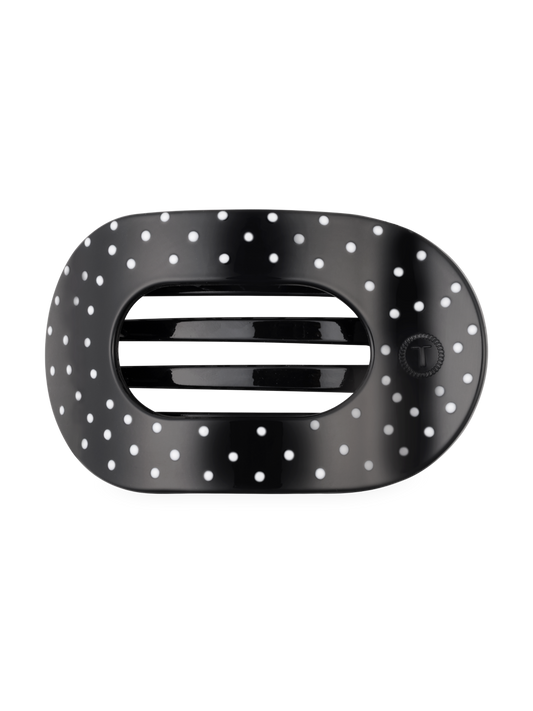 Black Polka Dot Party Large Flat Round Hair Clip