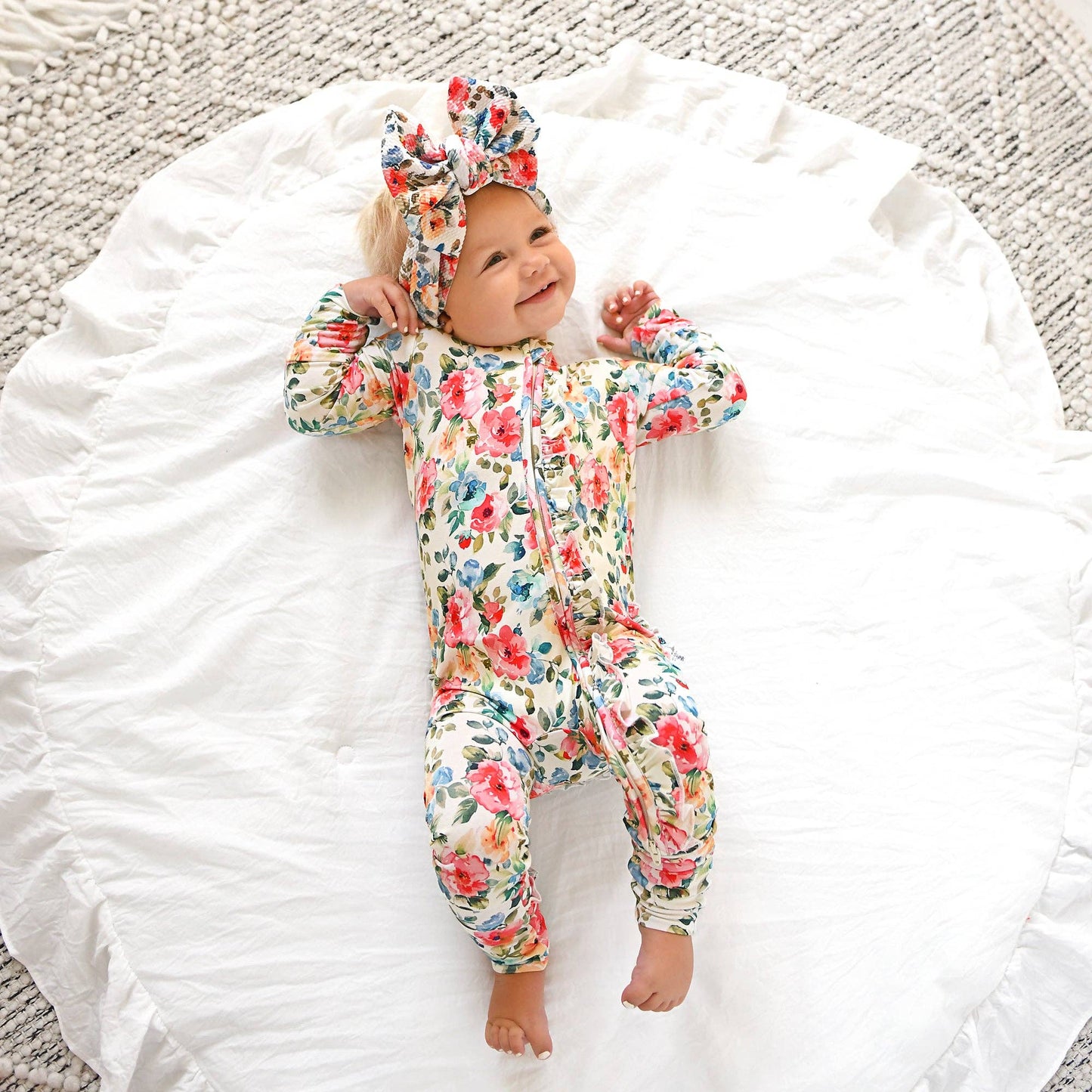 Nayeli RUFFLE ZIP Bamboo One Piece Floral Baby Clothing