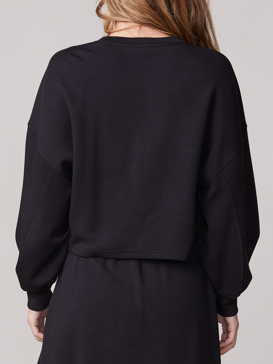 Pleat Sleeve Cropped Crewneck - Black