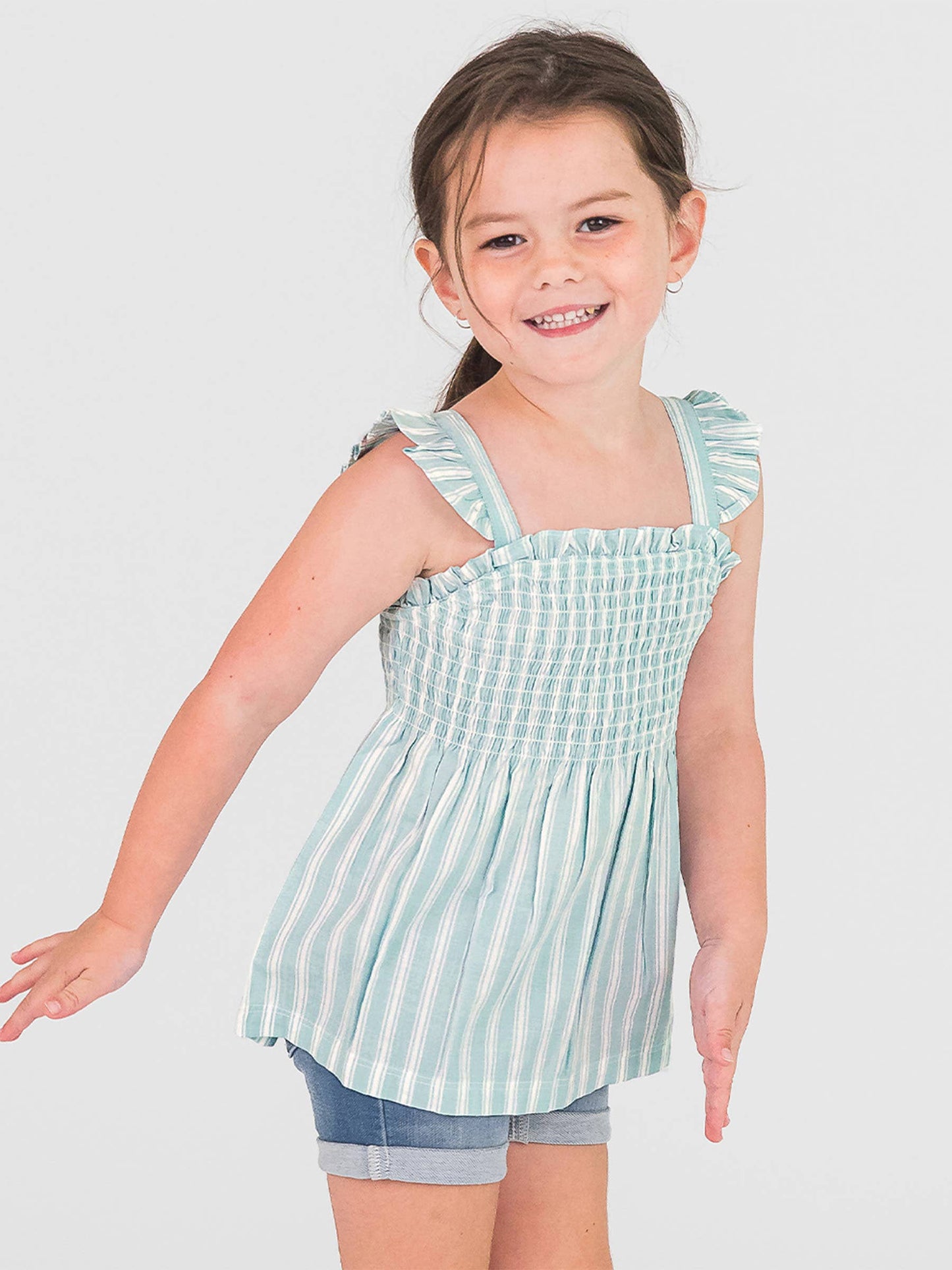 Girls Retro Stripe Smocked Woven Tank Top