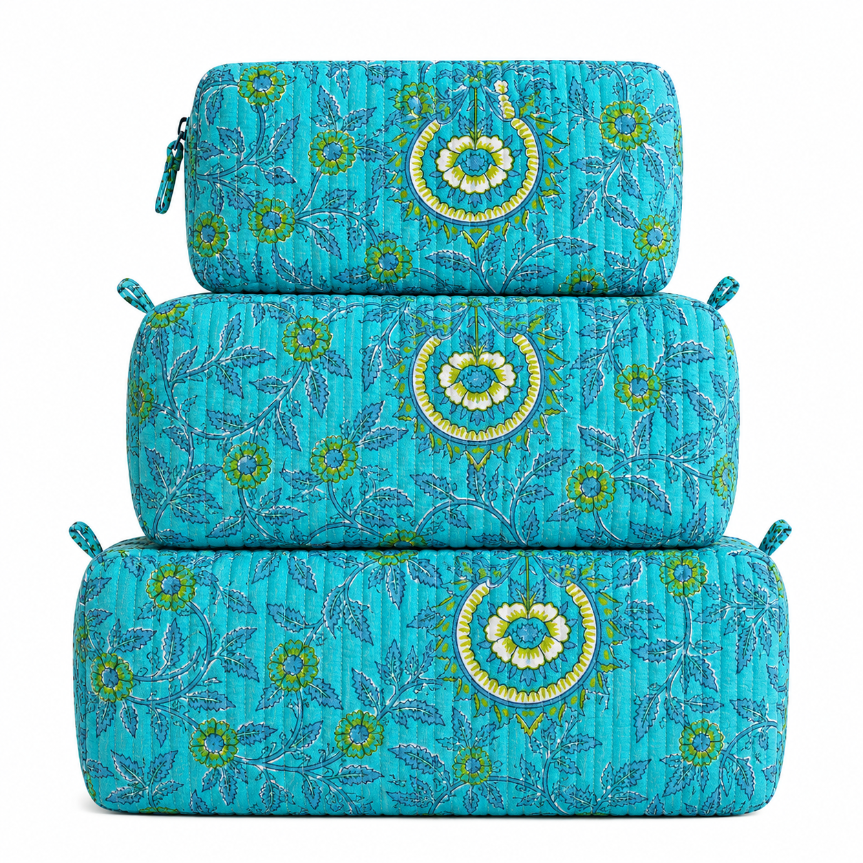 Turquoise Floral Quilted Bag Print