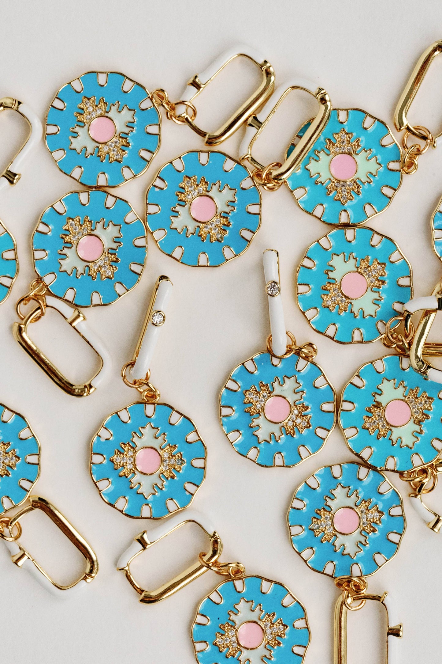 Blue Capri Tile Enamel Charm Statement Earrings