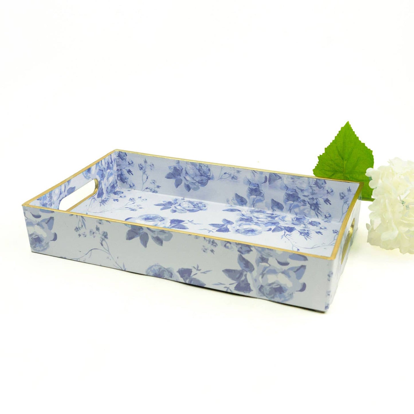 Blue Floral Resin Vanity Tray, 11.25-Inch