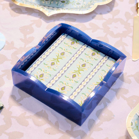 Navy Palm Acrylic Scalloped Cocktail Napkin Holders, SumnerEdit
