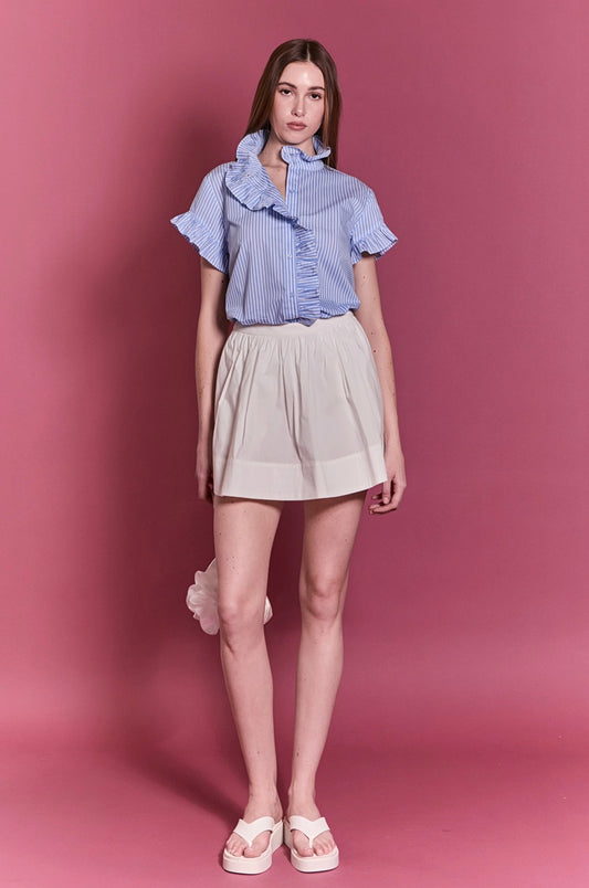 Powder Blue Striped Ruffle Top