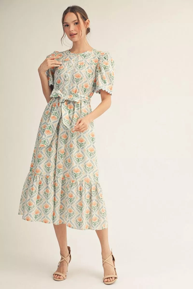 Apricot Floral Midi Dress